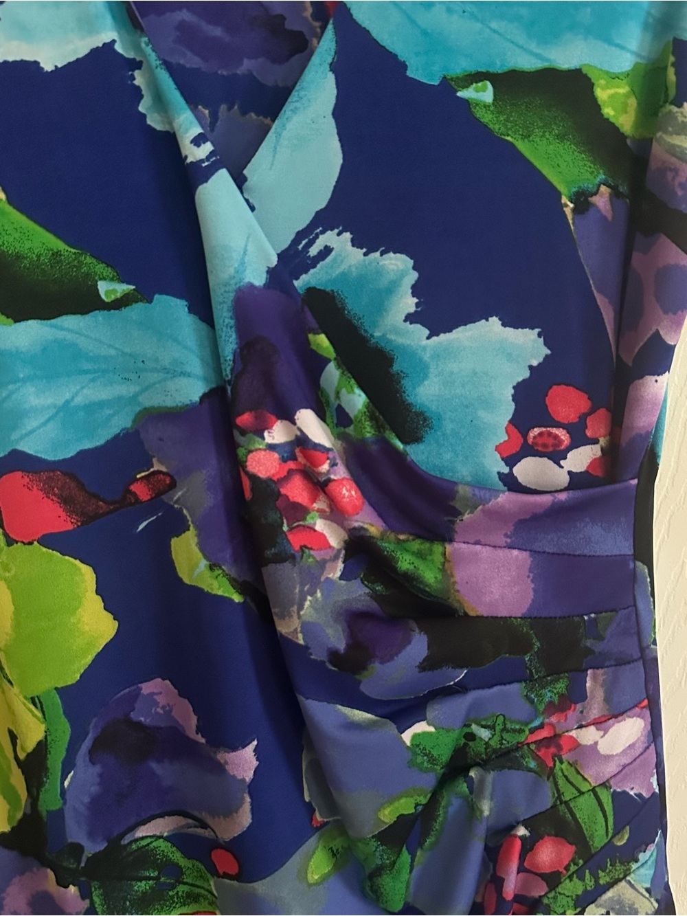 Shelby & Palmer Dress Purple Pink Blue Floral Cap Sleeve Faux Wrap Ruched XL - Picture 5 of 15